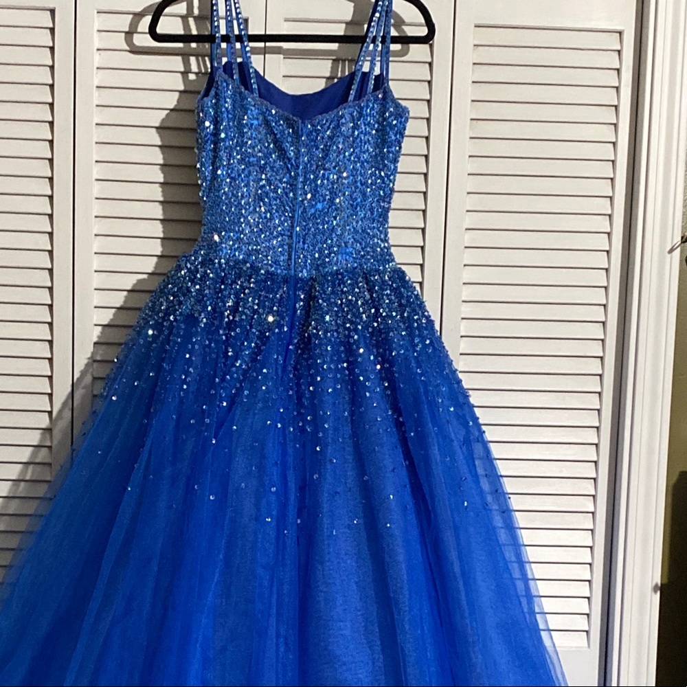 Royal blue beaded prom or ball dress